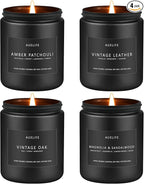 Scented Candles Set | Candle for Men, Soy Candles for Home Scented, Gifts for Men - Mens Gifts, 4 Pack Candle Gift for Dad Fathers Day (Leather/Vintage Oak/Amber Patchouli/Magnolia & Sandalwood)
