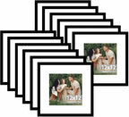 12 Pack 12x12 Picture Frame with 8x8 Mat, Display 8x8 with Mat or 12x12 Without Mat, 12 by 12 Frames Bulk Set of 12 Collage Gallery Wall Decor Photo Frames Set for Wall, Black