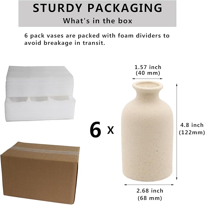 YANLING 6 Pack Light Yellow Small Vase for Flowers, 5 inch Modern Ceramic Vases for Pampas Grass Simple Shelf Vase, Boho Vases for Home Decor, Wedding Dinner Table Party Office Bedroom