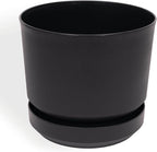Elly Décor 10 inch Plastic Cylinder Planter Pot with Self-Watering Saucer and Drainage Hole,Lightweight & Extremely Durable, 10"x 10", Black