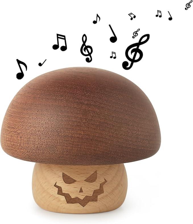 Cute Wood Mechanism This is Halloween Tune Music Box Mini Mushroom Pumpkin Scary Halloween Decorations Gift for Kids Boys Man Women Girls on Halloween Christmas