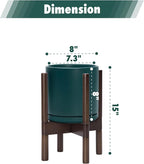 D'vine Dev Ceramic Planter with Walnut Color Stand - 8 Inch Modern Round Flower Pot with Wood Planter Holder, Teal, 55-B-Y-4