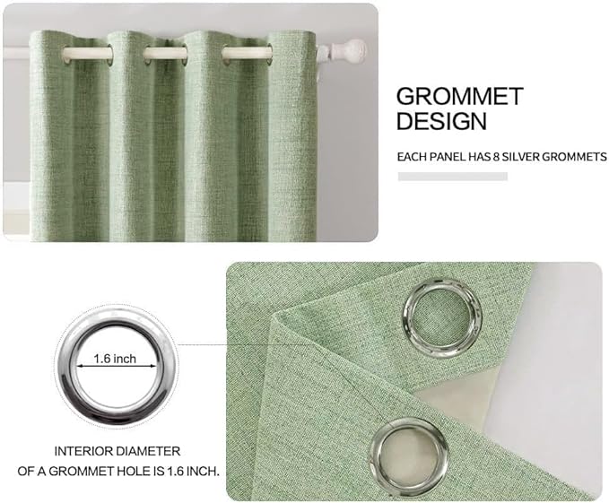 MIULEE Linen Texture Curtains for Bedroom Solid 100% Blackout Thermal Insulated Sage Green Curtains Grommet Room Darkening Curtains/Draperies for Living Room Nursery 52x84 Inch (2 Panels)