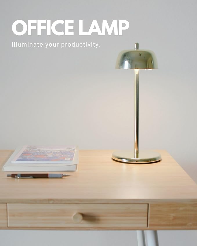 FLICKER Cordless LED Table Lamp with 3-Level Brightness, Dimmable, Rechargeable Battery, Perfect for Patio, Living room, Bedside, Restaurants, and Ambient Lighting - Modern Design (Golden)