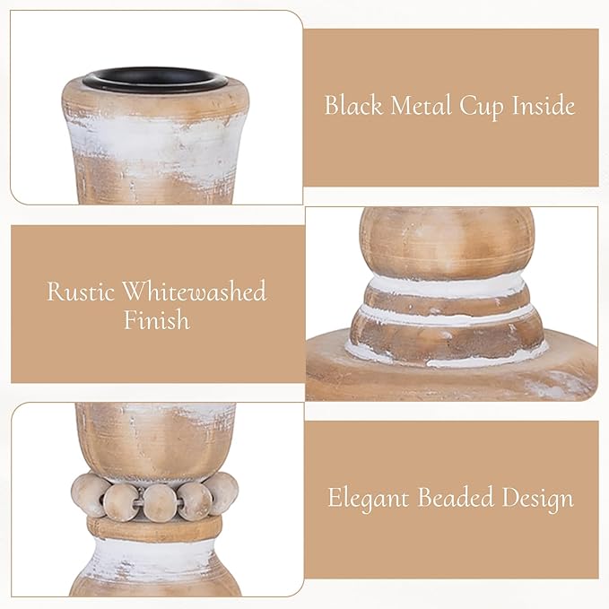 Wooden Taper Candle Holders: Rustic Wood Candlestick Holders Farmhouse Fall Decor for Living Room Dinning Table Centerpiece Christmas Set of 2