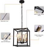 Lantern Pendant Light, 4-Light Gold Chandelier,Modernized Ceiling Hanging Light Fixture for Bedroom Kitchen Island Foyer Living Room Dining Room Hallway