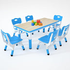 Kids Study Table and 6 Chairs Set,Height Adjustable Table and Chairs for Children and Toddlers,47.2"X23.6"Graffiti Desktop,Suitable for Daycare,Classrooms, Home