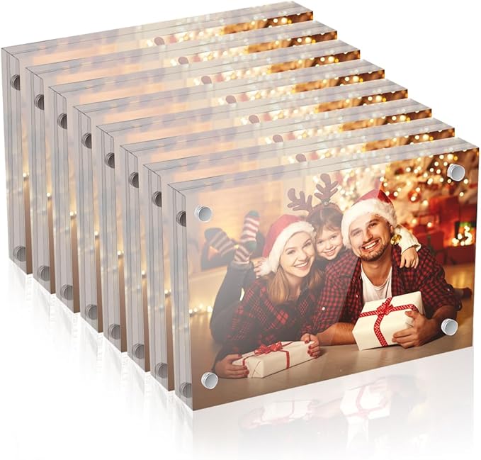 5 x 7 Acrylic Picture Frames 8 Pack, Clear Picture Frames Frameless Magnetic Picture Frame Double Sided Magnetic Photo Frame Self Standing Desktop Display Stand for Bedroom Living Room Home