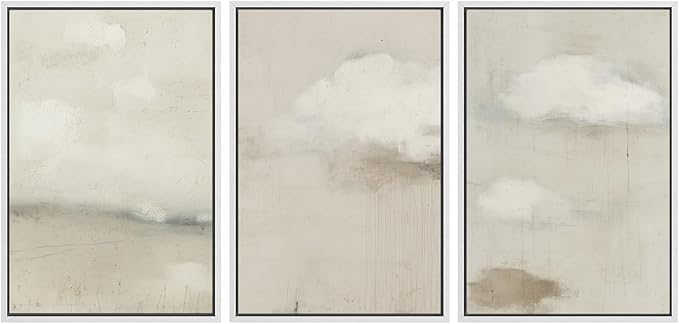 SIGNWIN Framed Canvas Print Wall Art Soft Neutral Cloudscape Minimalist Sky Photography Modern Art Minimalist Black and White for Living Room, Bedroom, Office - 24"x36"x3 White