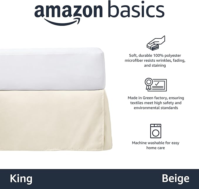 Amazon Basics Lightweight Pleated Bed Skirt, King, Beige, Solid