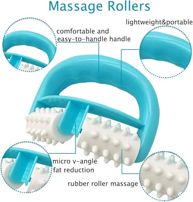 Cellulite Massage, Manual Roller Massages with Two-Wheel Handle,Relax Muscles to Relieve Stress,Increases Blood Circulation,Apply to Arm/Shoulder/Leg/Back/Buttocks/Abdomen(Blue)