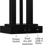 Possini Euro Design Deacon Modern Gooseneck Desk Lamp with USB Charging Port and Outlet 26" High LED Black Metal Oatmeal Linen Fabric Shade for Living Room Bedroom House Bedside Nightstand Office