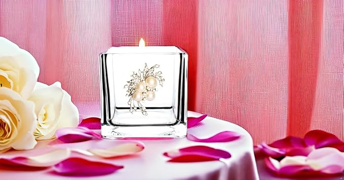 THE QUEENS' JEWELS Pearl Bouquet Jeweled 4x4 Candle Holder Vase - Unique Gift for Women, Birthday, Cute, Fun, Cocktail, Queen, Not Painted, Decorated, Bling, Bedazzled, Rhinestone