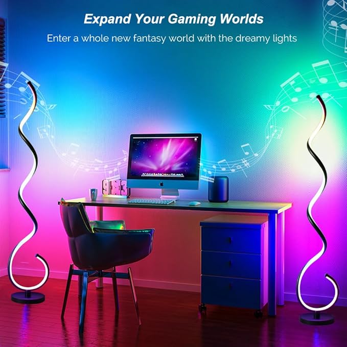 LENIVER RGB Spiral Floor Lamp, Smart RGB Corner Floor Lamp with Remote APP Control, Modern Color Changing Corner Lamp Dimmable Floor Lamp for Living Room, Bedroom, Gaming Room