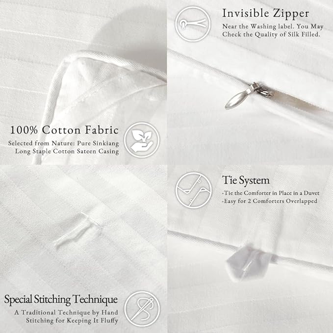 SilKicah Mulberry Silk Comforter Twin Size for All Season, 100% Natural Long Strand Silk Filled Comforter, Pure Silk Quilt Blanket Duvet Breathable Lightweight (68"×86")