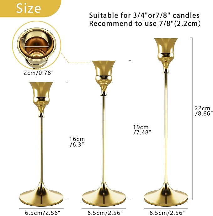 Candlestick Holders Gold, 6 Packs Taper Candle Holder for Candlesticks, Candle Sticks Holder Decor for Home Decor