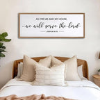 As For Me And My House We Will Serve The Lord Framed Wall Art, 32''×12'' Horizontal Positive Religious Rustic Bible Verse, Vintage Holy Catholic Scripture Decor for Christian God Jesus Christ Prayer