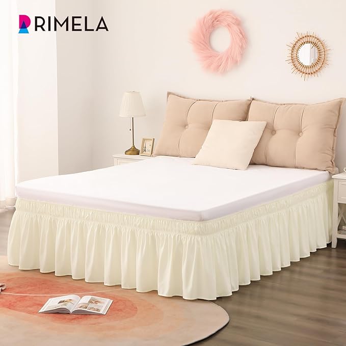RIMELA Bed Skirt King Size 15 Inch Drop, Wrap Around Elastic Bedskirt Solid Microfiber Luxury Hotel Quality Fabric, Easy to Install Machine Washable Wrinkle & Fade Resistant, Cream