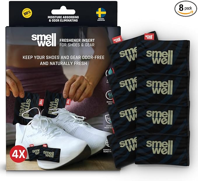 SmellWell - 4-Pack Scented Shoe Deodorizer Inserts - Odor Eliminators - Activated Bamboo Charcoal + Minerals - Natural Fresheners for shoes, bags, gloves - 8 x 1.8oz Original Size Black Zebra