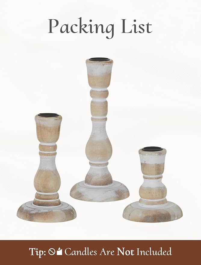 Wooden Candlestick Holders Rustic: Farmhouse Wood Taper Candle Holders Boho Candle Sticks Holder Fall Decor for Dinning Table Mantle Party Holiday Christmas Wedding Home Set of 3