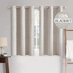 MIULEE 100% Blackout Linen Textured Curtains for Bedroom Solid Thermal Insulated Ivory Grommet Room Darkening Curtains & Drapes Luxury Decor for Living Room Nursery 42 x 63 Inch (2 Panels)