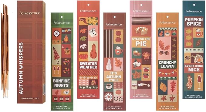 Folkulture Incense Stick | Set of 6 (120) Fall Incense Sticks with 45 Mins Burn Time | Organic Fall Scents for Home | Pumpkin Spice Insence-Sticks for Fall Essentials, Non Toxic Vanilla Iscents