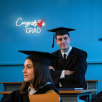 WLHOPE Congrats Grad Neon Sign with Scroll 16.54'' x 9.45'' Graduation Decorations 2025 Adjustable White Red LED lights for Party College High School Class Graduation Gifts
