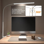 LED Desk Lamp with Clamp, Eye-Protection Clip on Desk Lamp, 5 Modes 10 Brightness Adjustment, 360°Flexible Gooseneck Lamp for Home Office, Lamps with USB Adapter，White