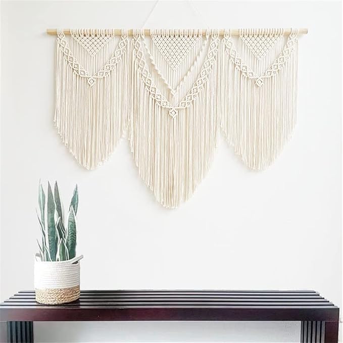 large macrame wall hanging - Boho Tapestry Macrame Wall Decor Art- Chic Bohemian Handmade Woven Tapestry Home Decoration for Bedroom Living Room Apartment Wedding Party - 43"x32" (Beige-Triangle)