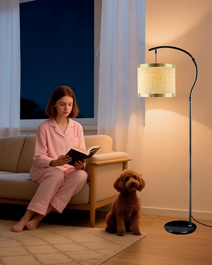 Lightdot 64.9IN Black Arc Floor Lamp, Modern Floor Lamps for for Wedding/Party, Standing Lamp with Linen Shade, Tall Floor Lamp Living Room/Bedroom (Bulbs Included)