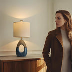 OYEARS 19" Boho Bedside Lamps Set of 2, Suitable for Small Spaces, Blue Table Lamps for Living Room & Coastal Farmhouse End Tables