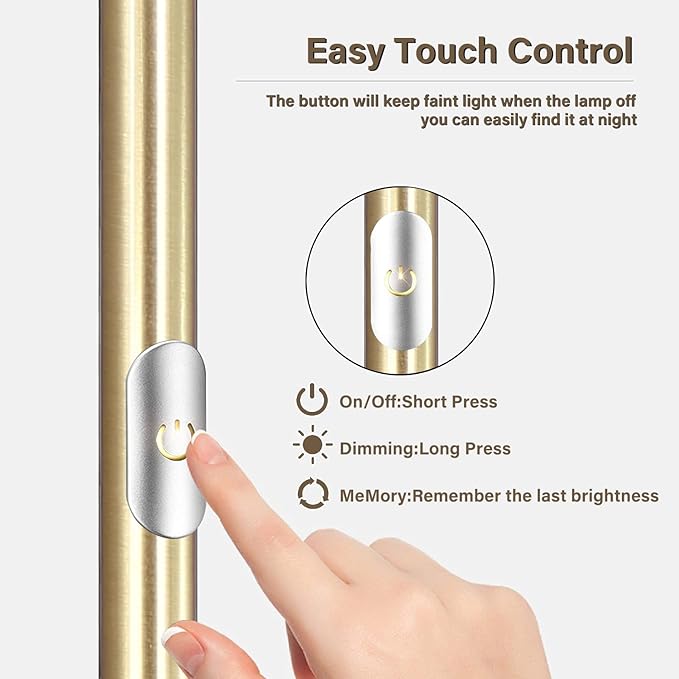BoostArea Floor Lamp,Torchiere Standing Lamp,20W 2000LM LED Tall Floor Lamp,Stepless Dimmable,Touch Control,50000hrs Lifespan,Pale Floor Lamps for Living Room,Standing Lamps for Bedroom,Gold