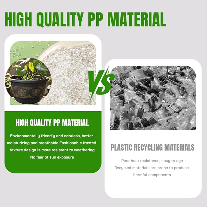 4 Pack 16 inch Plant Pots, Retro Pattern Planters with Drainage Holes and Saucer, Sturdy Plastic Garden Flower Pots for Indoor & Outdoor Plants