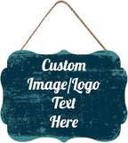 Personalized Wooden Welcome Sign - Front Door Decor, Customized Image/Text Hanging Sign for Home, Office - Farmhouse Decor - 11.2 * 8 Inch