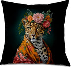 Trendy Maximalist Floral Leopard Eclectic Pillow Covers 18x18, Cheetah Print Room Decor, Eclectic Home Decor, Funky Colourful Floral Leopard Decorative Throw Pillow Covers for Home Room