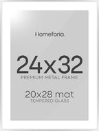 Homeforia Poster Frame 24x32 Silver, High End Metal 24 x 32 Large Picture Frame with Mat 20 x 28 Photo, 24x32 Silver Frames Matted to 20x28 Print, 32x24 Thin Frames, Tempered Glass, Wall Kit, Set of 1