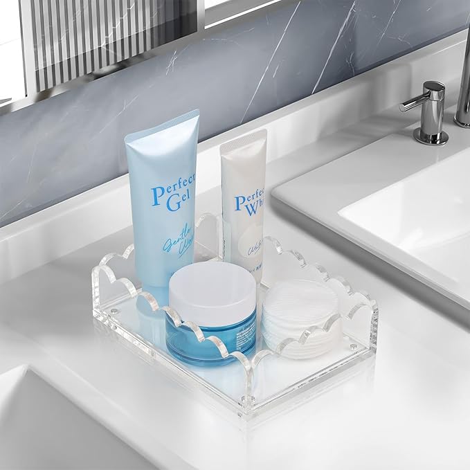 5x7in Acrylic Scalloped Tray with Magnetic Mat, Acrylic Picture Frames Fits 4x6 Photos & Smaller with Floating Effect, Freestanding Desktop Display for Livingroom, Bedroom, Office,...