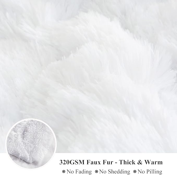 XeGe Luxury Faux Fur Throw Blanket, White Soft 50x60 Fluffy Blanket Throw, Shaggy Plush Decorative Couch Blanket, Cute Furry Throw Holidy Fuzzy Lap Blanket for Kids Women Men Teen Girls White