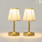 Cordless Mini Lamps Gold,3000 mah Battery Operated Lamp,3 Color Temperature Dimmable Table Lamp,Small Rechargeable Table Lamp Fabric,Aesthetic Small Kitchen Lamp for Counter,Dinner (Gold,2 Pack)