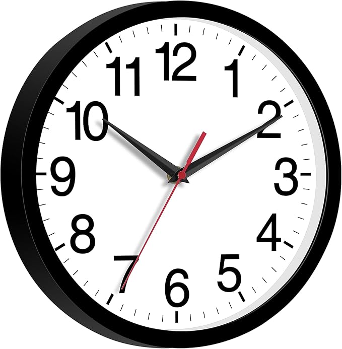 14 Inch Wall Clock Modern Battery Operated Silent Non Ticking Large Analog Clock for Living Room Office Home Bedroom Kitchen Bathroom(Black)