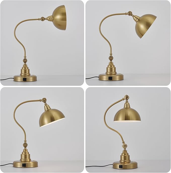 Vintage Brass Gold Desk Lamp Decorative Table Lamp for Home Office Living Room Bedroom Desk Light, Rustic Industrial Farmhouse Antique Library Study Desk Lamp E26 LED Bulb Included