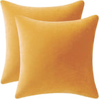 Couch Pillow Covers 16x16 Golden Yellow: 2 Pack Cozy Soft Velvet Square Throw Pillow Cases for Farmhouse Home Decor