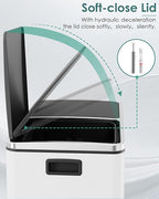 Arlopu 16 GallonStainless Steel Trash Can, 60L Dual Compartment, Metal Kitchen Step Recycle Bin, Metal Double Dustbin, in-Home Garbage Rubbish Can W/Removable Liner Buckets (White)