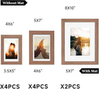 Picture Frame Set 10 Pack, Picture Frames Collage Wall Decor with Mat for Multiple Sizes Photos, Two 8x10, Four 5x7, Four 4x6, Photo Frames for Wall and Tabletop, Rusic Brown