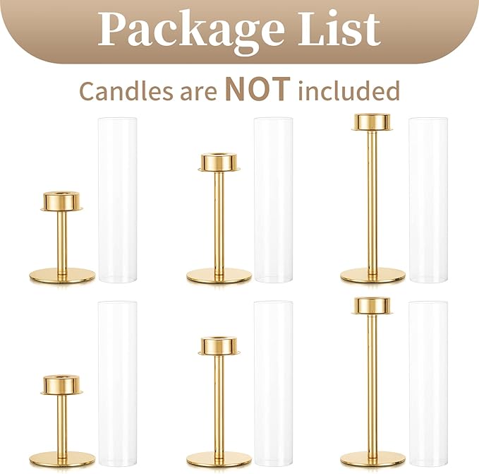 Sziqiqi Gold Taper Candle Holder: 6 Pcs Tall Candleholders - Hurricane Candle Sticks Holder for Wedding Christmas Party Table Centerpiece