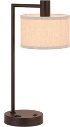 XiNBEi Lighting Table Lamp USB Desk Lamp with Fabric Shade, Modern Bedside Iron Lamp Dark Bronze Finish for Bedroom Living Room & Office XB-TL1230-DB