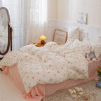 Floral Comforter Set Twin Size - 2 Pieces Pink White Floral Comforter Bedding Sets Tulips Pattern,Twin Bed in a Bag with Heart Comforter and 1 Pillowcase