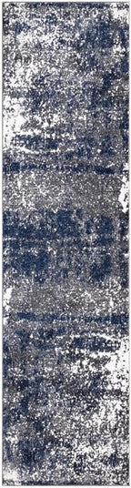Keen Home Design Area Rugs - 2x20 Non-Shedding, Abstract Rugs for Kitchen, Living Room, Bedroom, Dining Room, Entryway - Size: 2'8" x 20', Navy/Grey/White