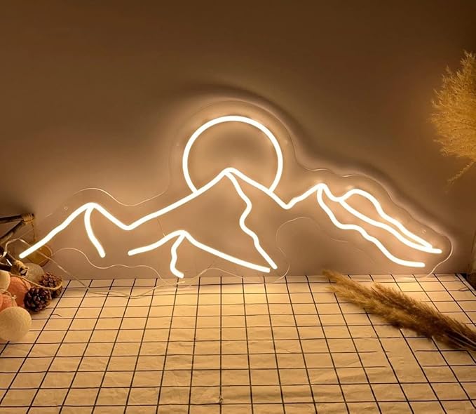 Ulalaza LED Decorative Lights USB Mountains Sunrise Sunset Led Neon Signs Home Decoration Wall Art Holiday Gift Brightness Adjustable 16.5''x11.8''