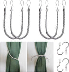 BEL AVENIR Curtain Rope Tiebacks, Drapery Rope Holdbacks with 4 Metal Screw Hooks, 2 Pair - Silver